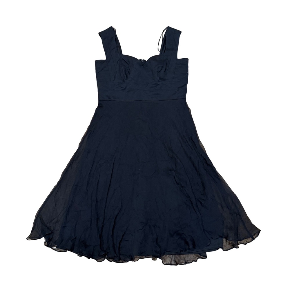 Tadashi Collection Black Silk Chiffon Banded Waist Cocktail Dress Size 14